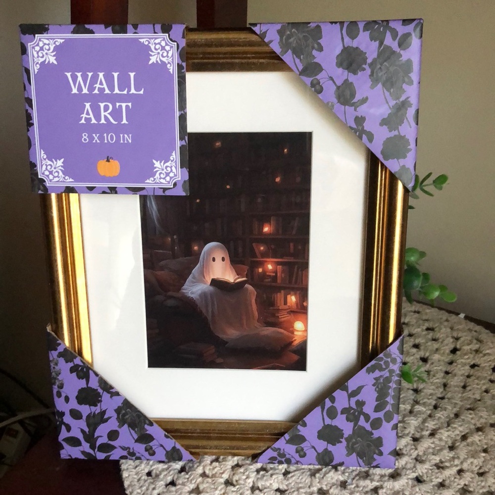 Gold Frame Wall Art with Ghost Reading A Book - 8 x 10